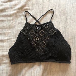 Lacy High-Neck Halter Swim Top